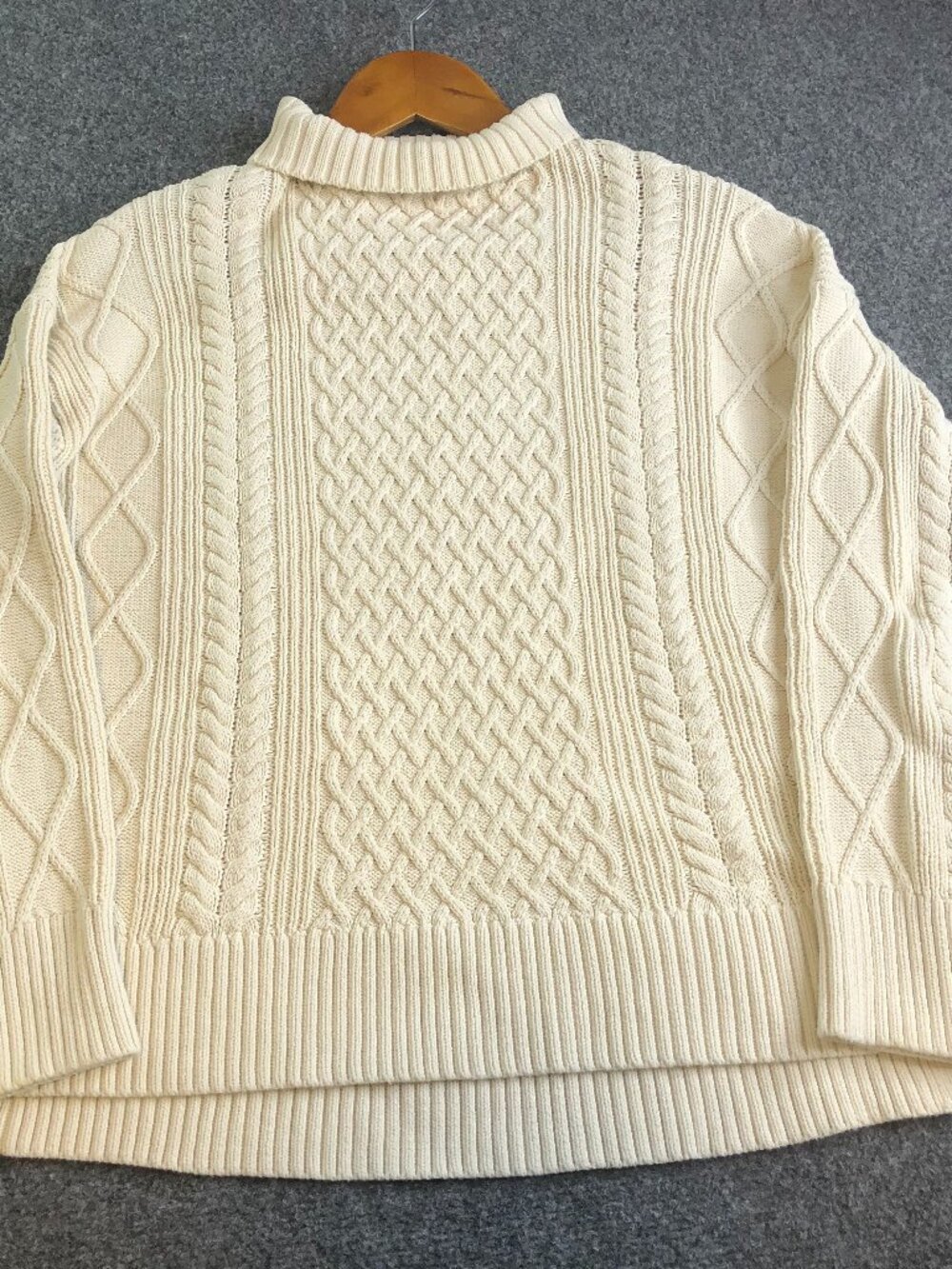 J Crew Sweater Womens XS Beige Cotton Fisherman Long Sleeve Boxy Turtleneck - Picture 1 of 7